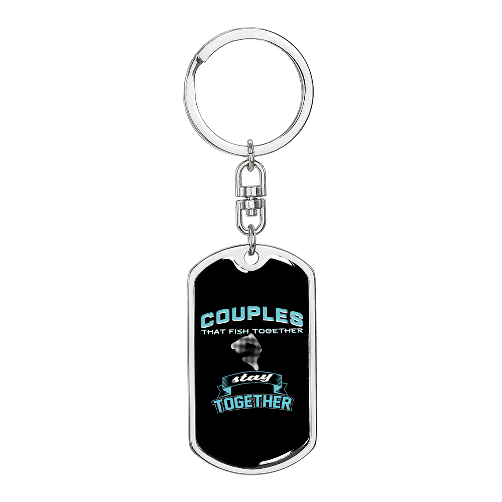 Couples Together Fishing Keychain Stainless Steel or 18k Gold Dog Tag Keyring-Express Your Love Gifts