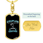 Couples Together Fishing Keychain Stainless Steel or 18k Gold Dog Tag Keyring-Express Your Love Gifts