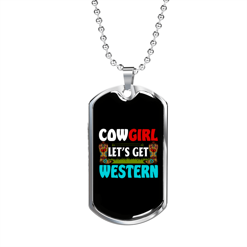 Cowgirl Let's Get Western Horse Necklace Stainless Steel or 18k Gold Dog Tag 24" Chain-Express Your Love Gifts