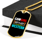 Cowgirl Let's Get Western Horse Necklace Stainless Steel or 18k Gold Dog Tag 24" Chain-Express Your Love Gifts