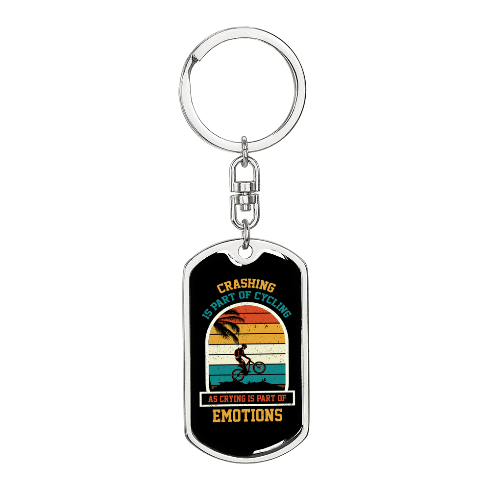 Crashing Is Part Of Cycling Keychain Stainless Steel or 18k Gold Dog Tag Keyring-Express Your Love Gifts