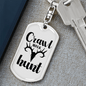 Crawl Walk Hunt White Keychain Stainless Steel or 18k Gold Dog Tag Keyring-Express Your Love Gifts