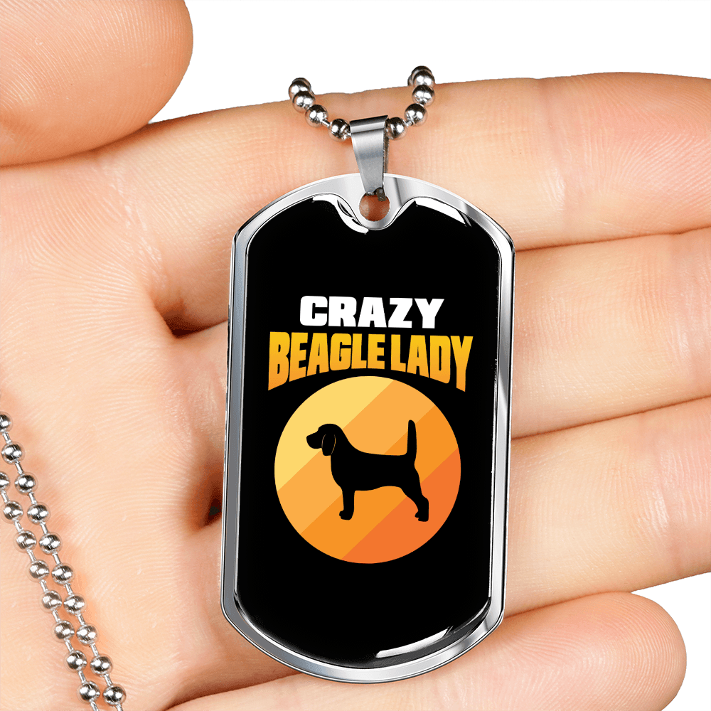 Crazy Beagle Lady Necklace Stainless Steel or 18k Gold Dog Tag 24" Chain-Express Your Love Gifts