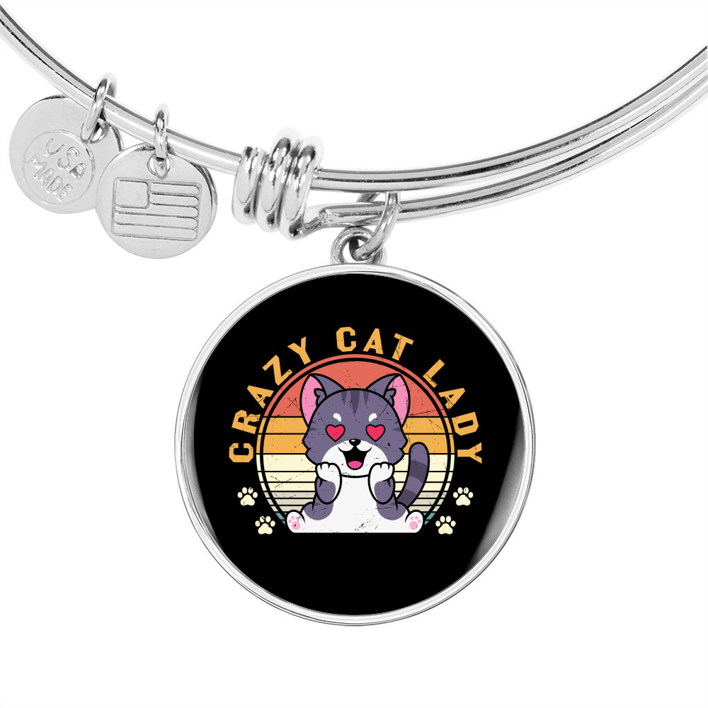 Crazy Cat Lady Bracelet Stainless Steel or 18k Gold Circle Bangle-Express Your Love Gifts