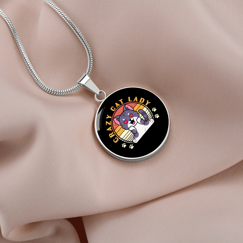 Crazy Cat Lady Circle Necklace Stainless Steel or 18k Gold 18-22"-Express Your Love Gifts