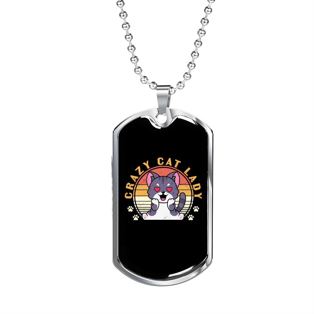 Crazy Cat Lady Necklace Stainless Steel or 18k Gold Dog Tag 24" Chain-Express Your Love Gifts