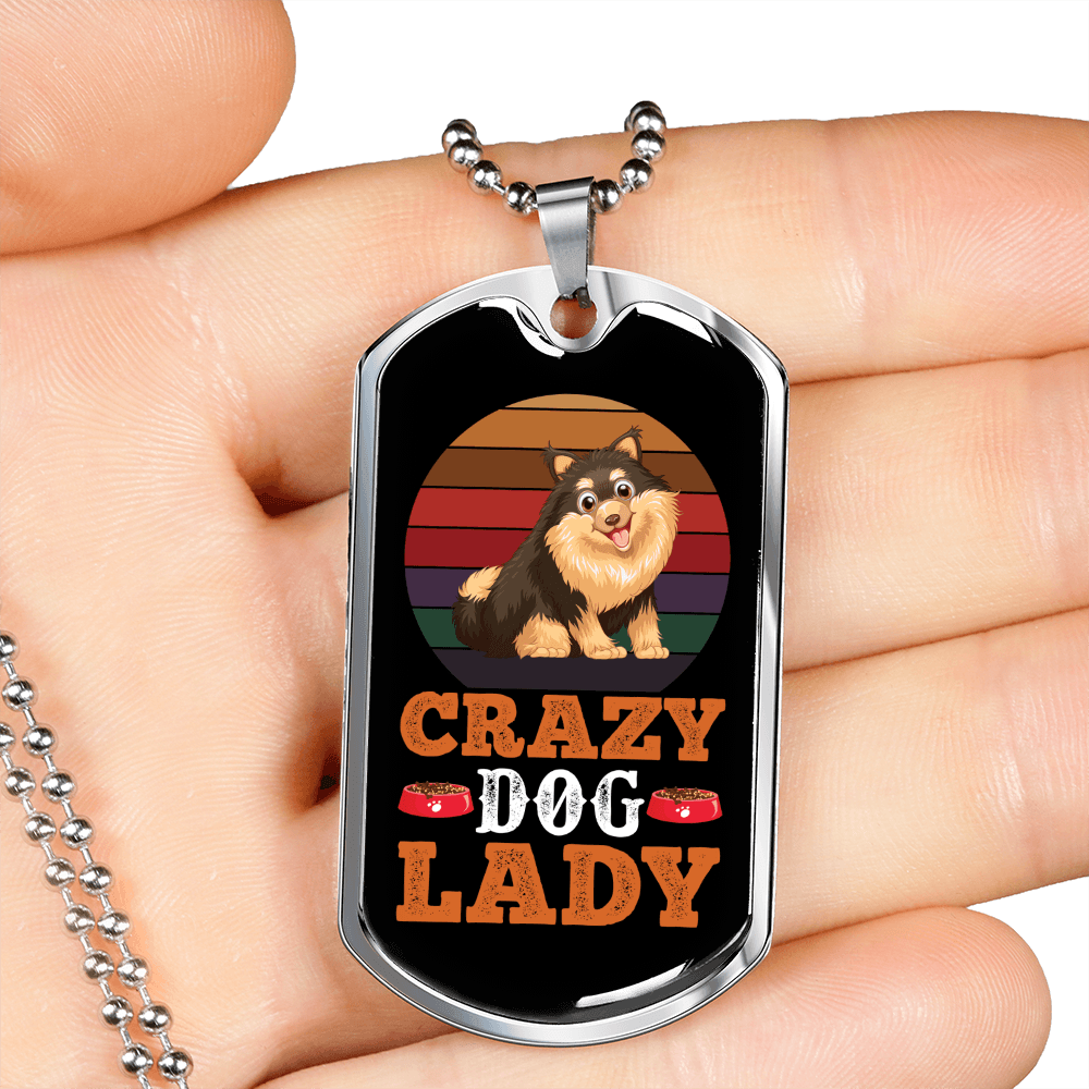 Crazy Dog Lady Colors Necklace Stainless Steel or 18k Gold Dog Tag 24" Chain-Express Your Love Gifts