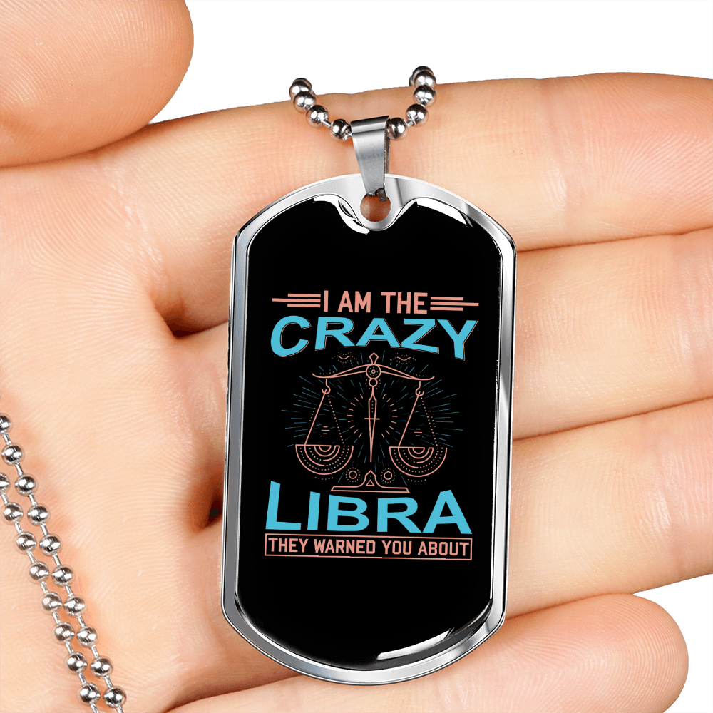 Crazy Libra Zodiac Necklace Stainless Steel or 18k Gold Dog Tag 24" Chain-Express Your Love Gifts