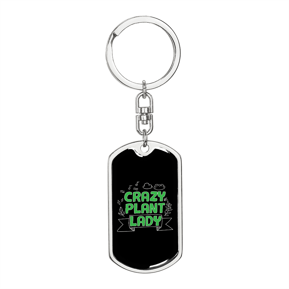 Crazy Plant Lady Mom Keychain Stainless Steel or 18k Gold Dog Tag Keyring-Express Your Love Gifts
