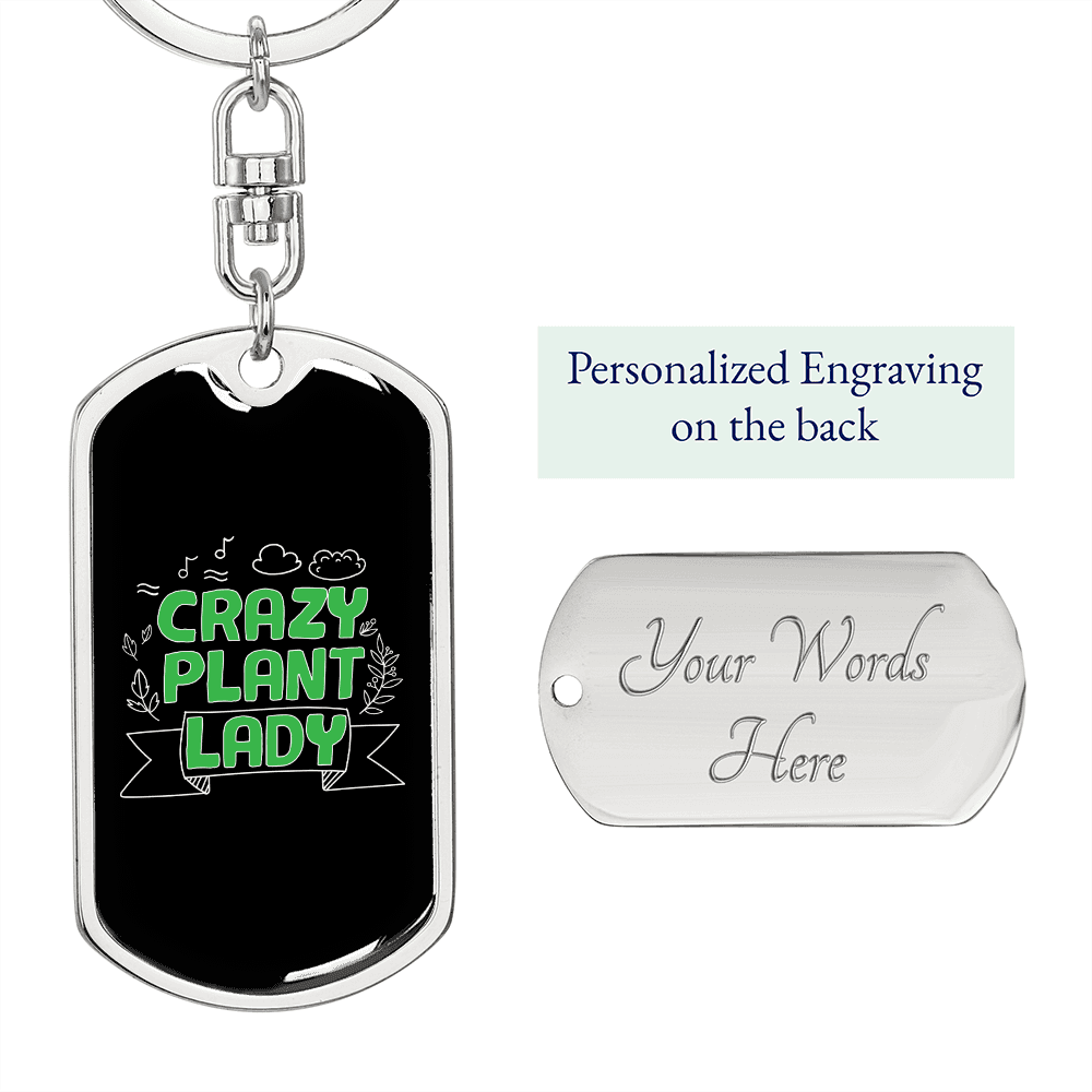 Crazy Plant Lady Mom Keychain Stainless Steel or 18k Gold Dog Tag Keyring-Express Your Love Gifts