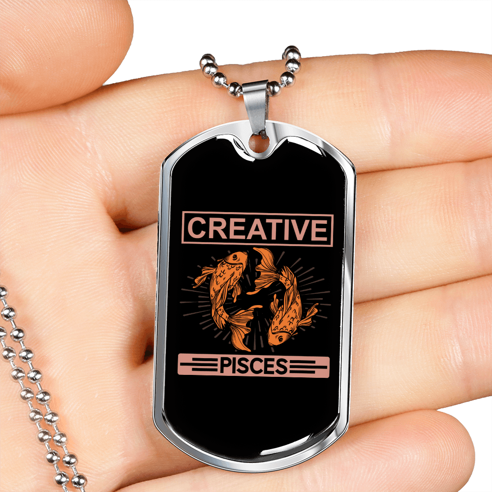 Creative Pisces Zodiac Necklace Stainless Steel or 18k Gold Dog Tag 24" Chain-Express Your Love Gifts