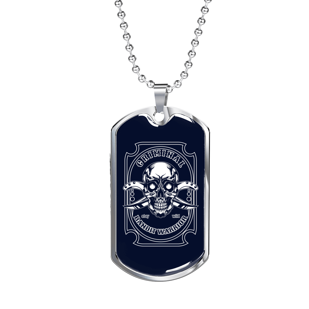 Criminal Bandit Warrior Necklace Stainless Steel or 18k Gold Dog Tag 24"-Express Your Love Gifts