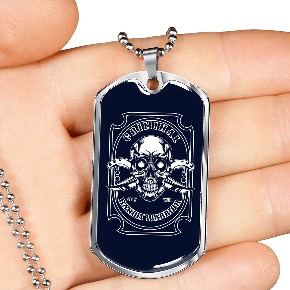 Criminal Bandit Warrior Necklace Stainless Steel or 18k Gold Dog Tag 24"-Express Your Love Gifts