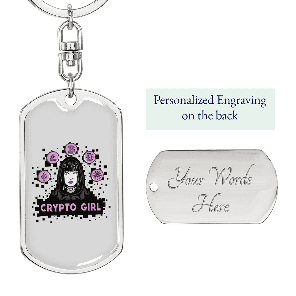 Cripto Girl Crypto Keychain Stainless Steel or 18k Gold Dog Tag Keyring-Express Your Love Gifts