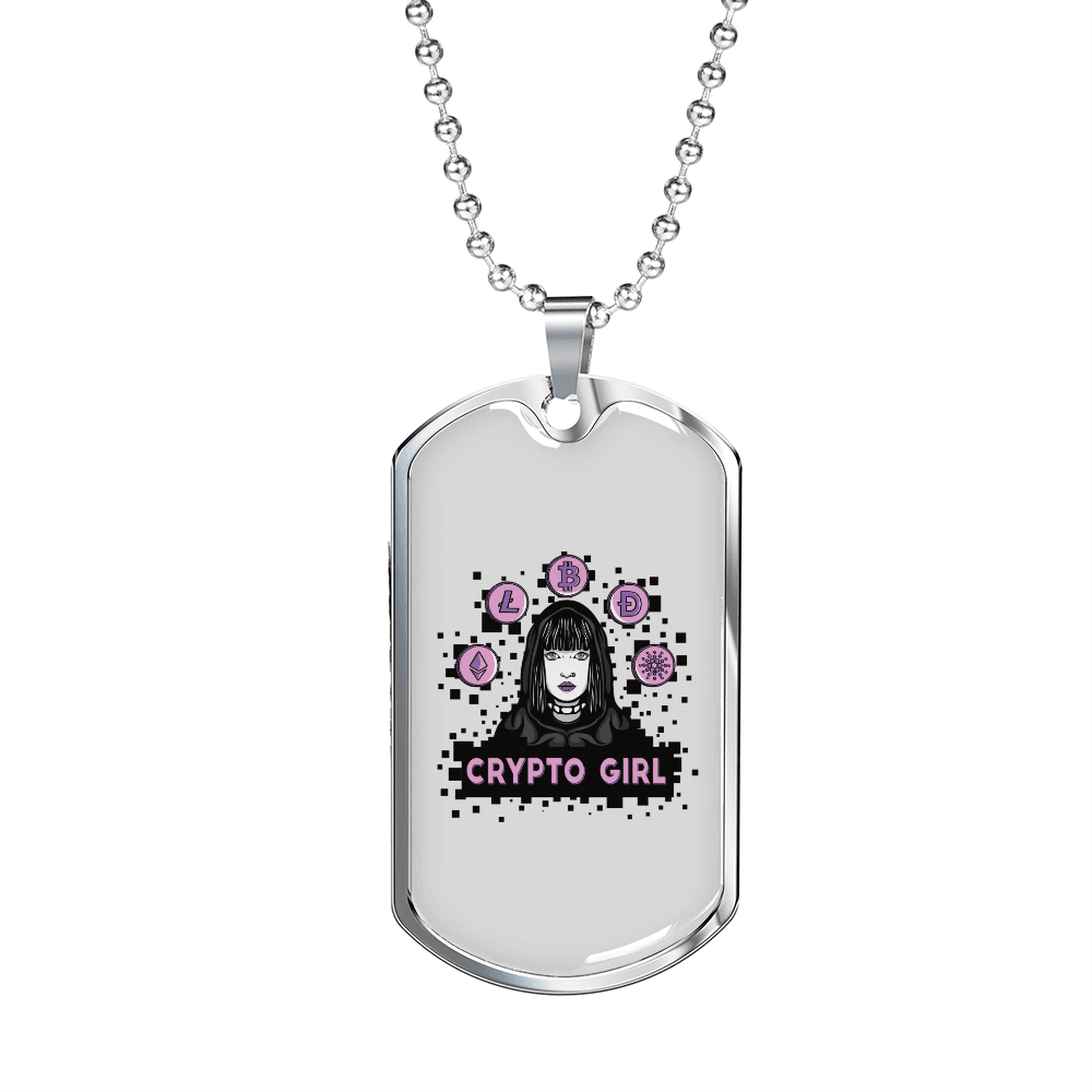 Cripto Girl Crypto Necklace Stainless Steel or 18k Gold Dog Tag 24" Chain-Express Your Love Gifts