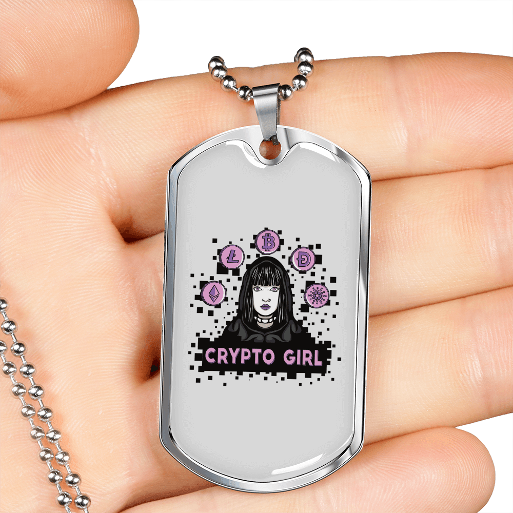 Cripto Girl Crypto Necklace Stainless Steel or 18k Gold Dog Tag 24" Chain-Express Your Love Gifts
