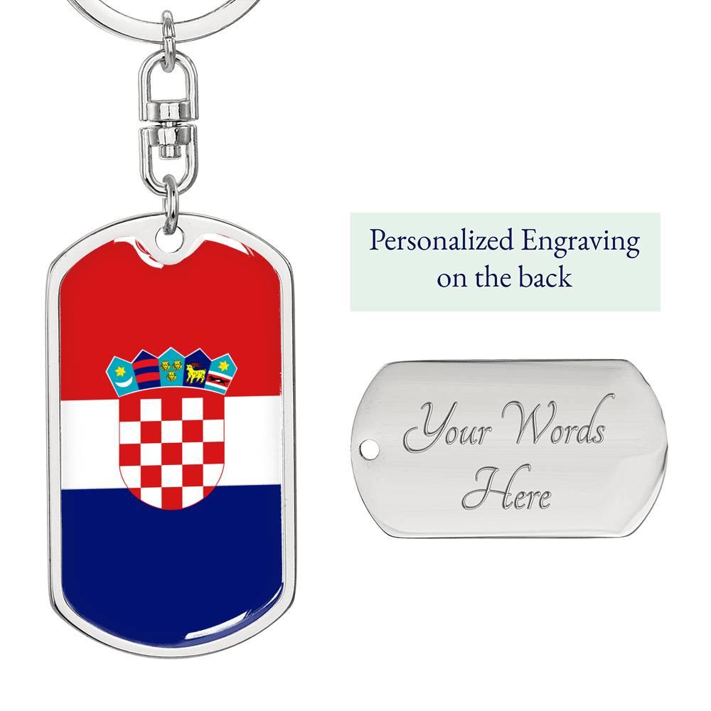 Croatia Flag Keychain Dog Tag Stainless Steel or 18k Gold-Express Your Love Gifts
