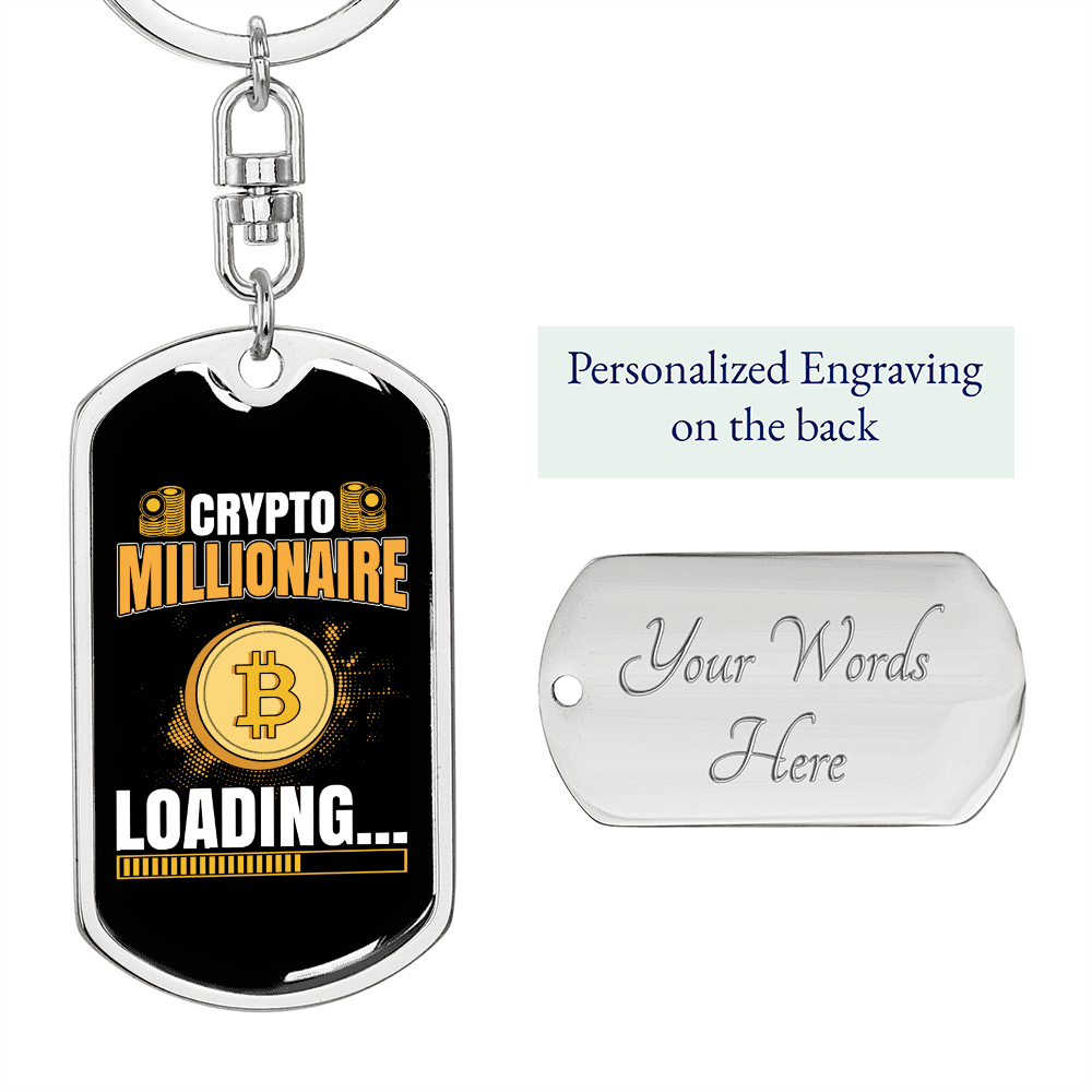 Crypto Billionaire Crypto Keychain Stainless Steel or 18k Gold Dog Tag Keyring-Express Your Love Gifts