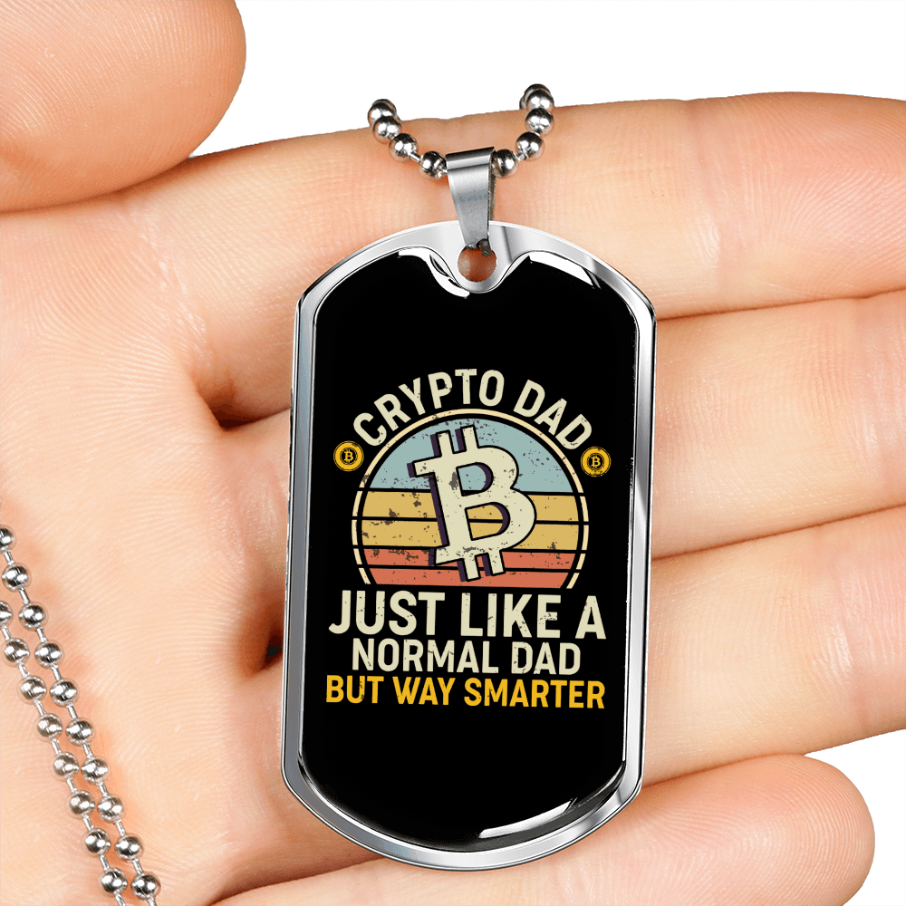 Crypto Dad Crypto Necklace Stainless Steel or 18k Gold Dog Tag 24" Chain-Express Your Love Gifts