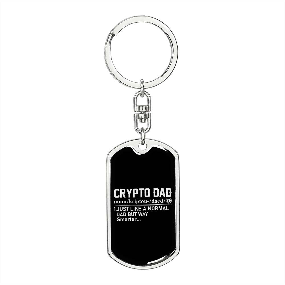 Crypto Dad Definition Crypto Keychain Stainless Steel or 18k Gold Dog Tag Keyring-Express Your Love Gifts