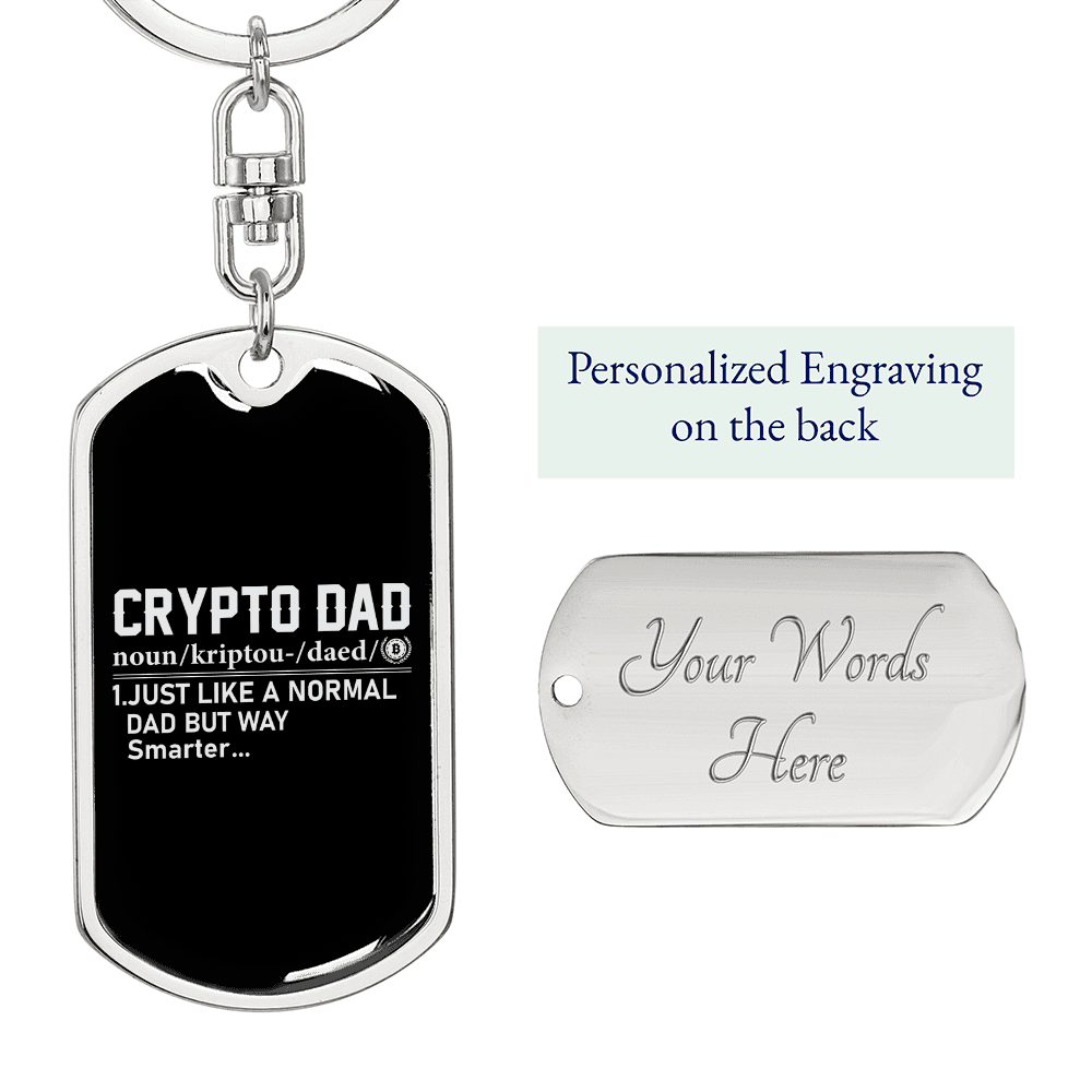 Crypto Dad Definition Crypto Keychain Stainless Steel or 18k Gold Dog Tag Keyring-Express Your Love Gifts