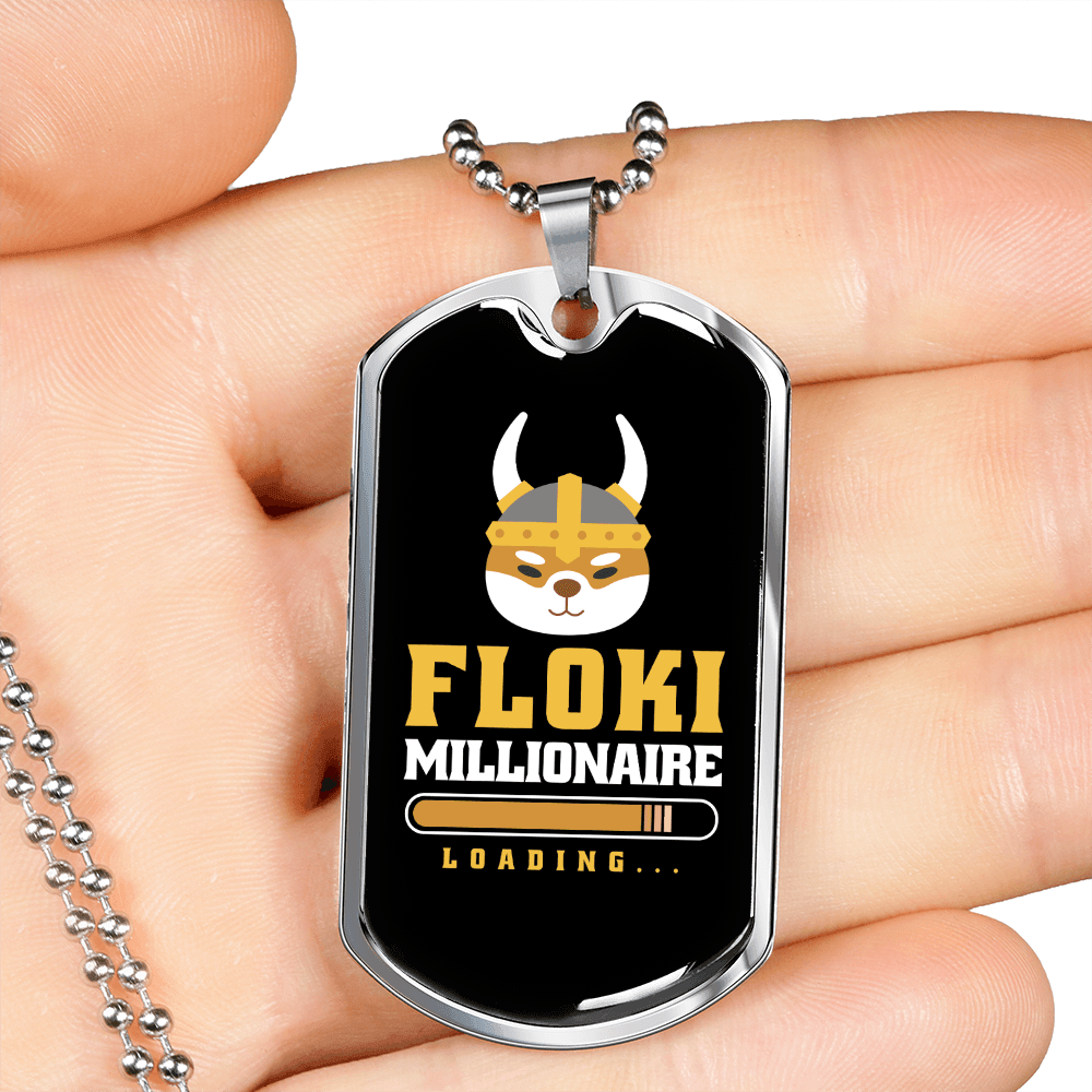 Crypto Floki Crypto Necklace Stainless Steel or 18k Gold Dog Tag 24" Chain-Express Your Love Gifts