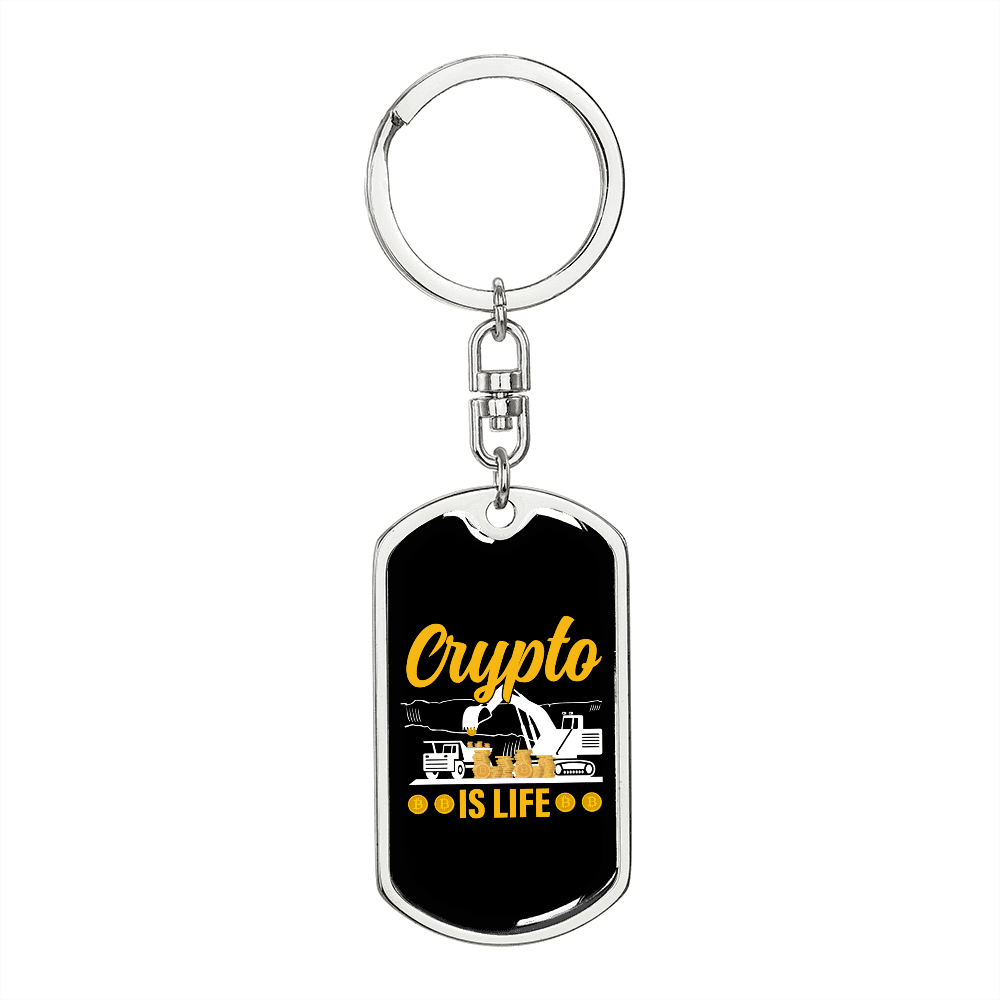 Crypto is Life Crypto Keychain Stainless Steel or 18k Gold Dog Tag Keyring-Express Your Love Gifts