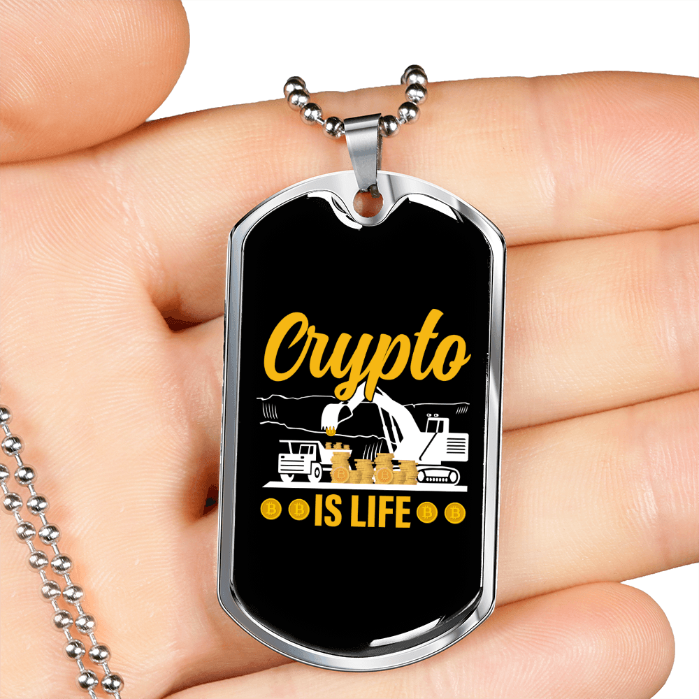 Crypto is Life Crypto Necklace Stainless Steel or 18k Gold Dog Tag 24" Chain-Express Your Love Gifts