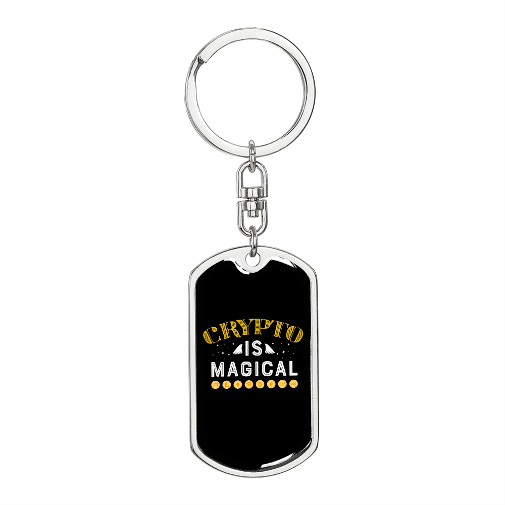 Crypto is Magical Crypto Keychain Stainless Steel or 18k Gold Dog Tag Keyring-Express Your Love Gifts