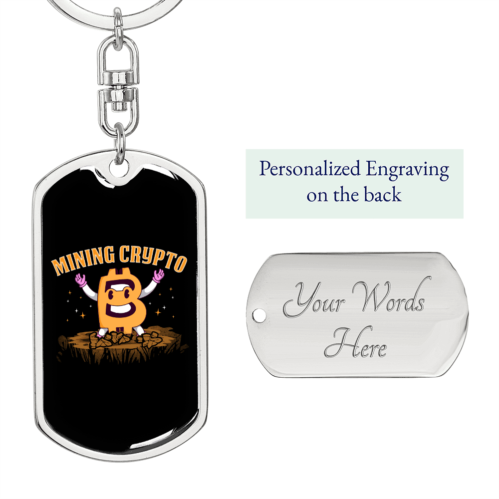 Crypto Mining Crypto Keychain Stainless Steel or 18k Gold Dog Tag Keyring-Express Your Love Gifts