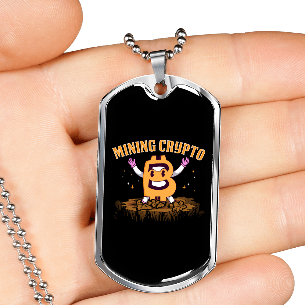 Crypto Mining Crypto Necklace Stainless Steel or 18k Gold Dog Tag 24" Chain-Express Your Love Gifts