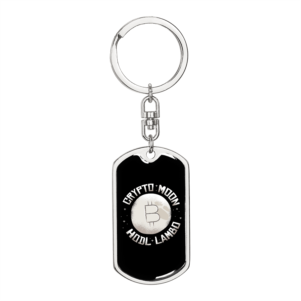 Crypto Moon Crypto Keychain Stainless Steel or 18k Gold Dog Tag Keyring-Express Your Love Gifts