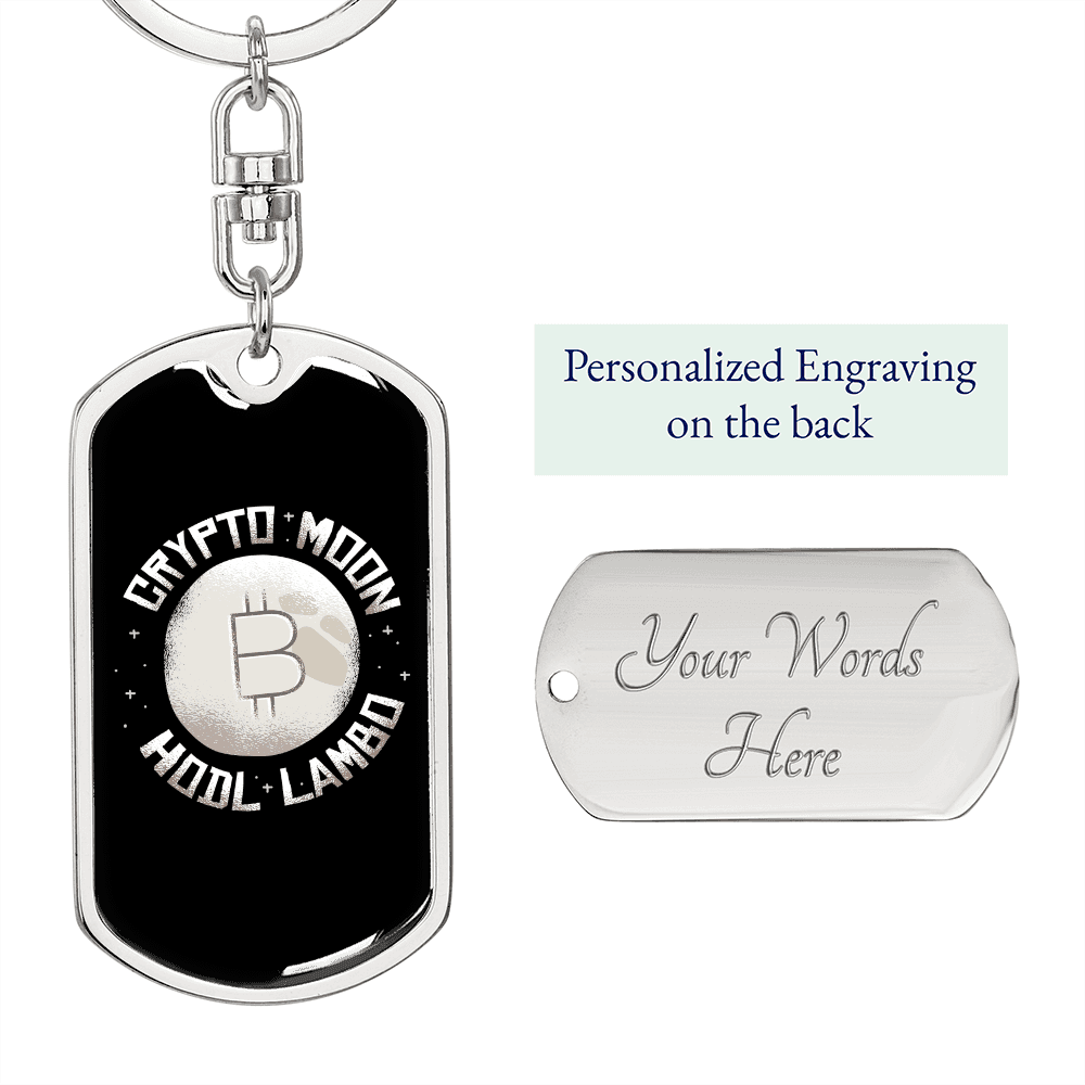 Crypto Moon Crypto Keychain Stainless Steel or 18k Gold Dog Tag Keyring-Express Your Love Gifts
