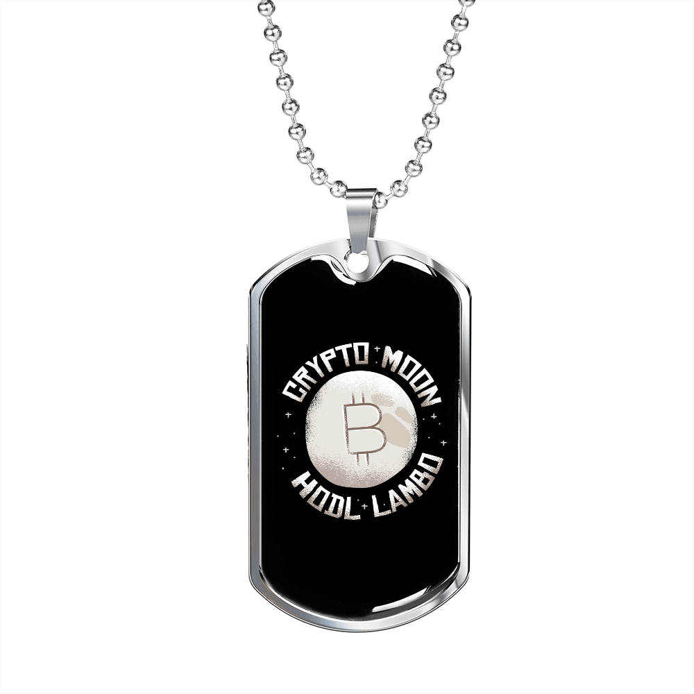 Crypto Moon Crypto Necklace Stainless Steel or 18k Gold Dog Tag 24" Chain-Express Your Love Gifts