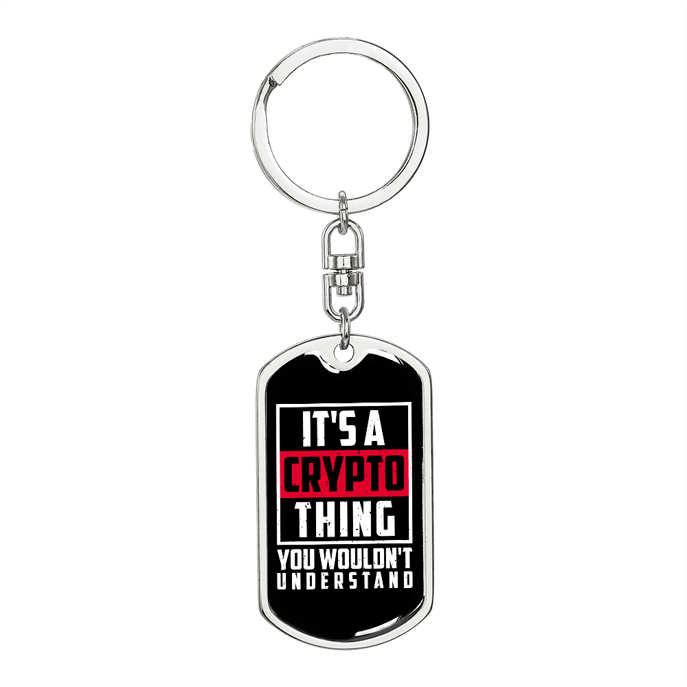 Crypto Thing Crypto Keychain Stainless Steel or 18k Gold Dog Tag Keyring-Express Your Love Gifts