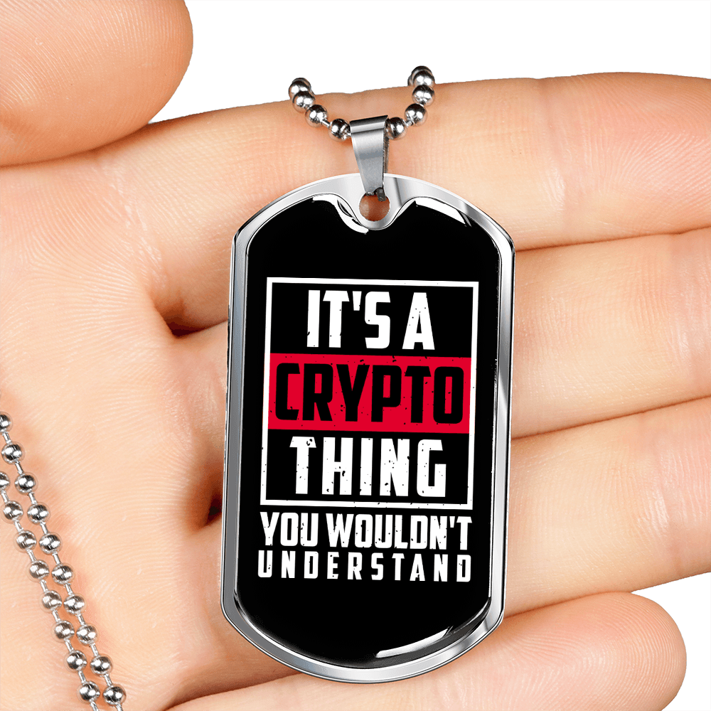 Crypto Thing Crypto Necklace Stainless Steel or 18k Gold Dog Tag 24" Chain-Express Your Love Gifts