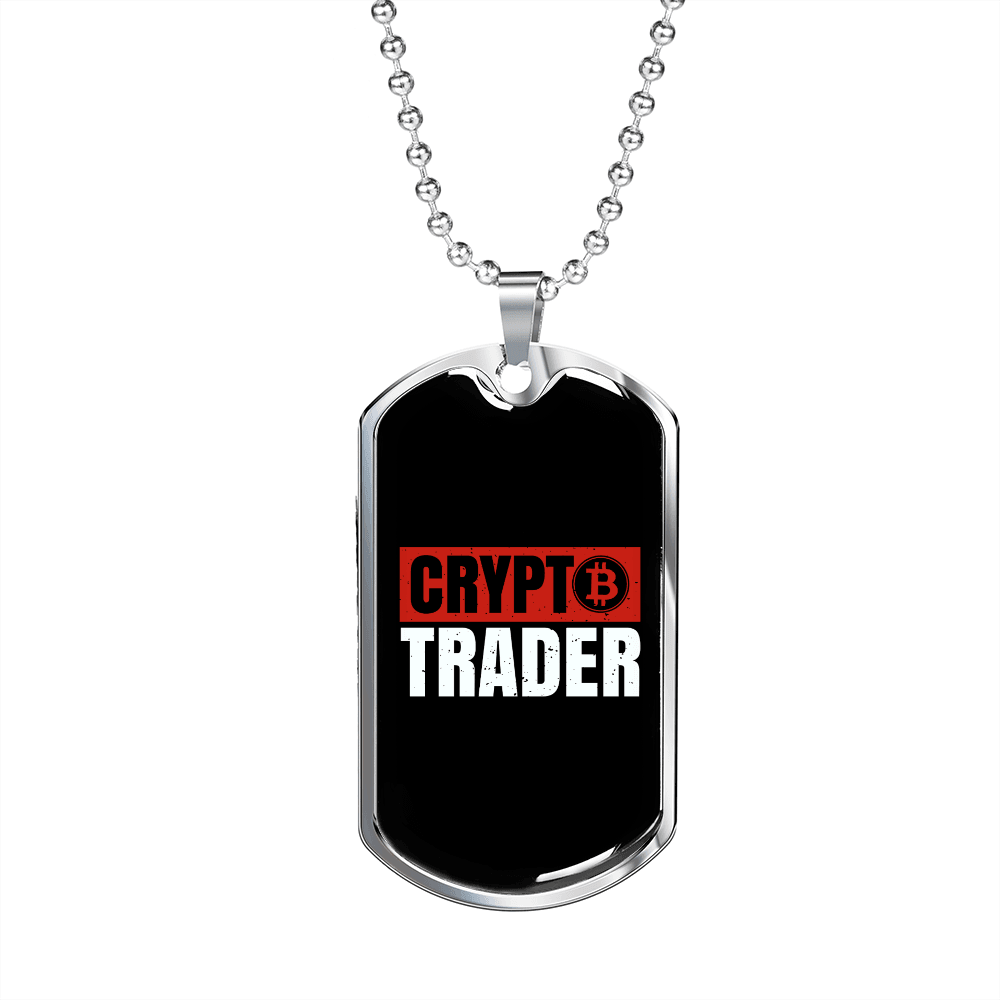Crypto Trader Crypto Necklace Stainless Steel or 18k Gold Dog Tag 24" Chain-Express Your Love Gifts