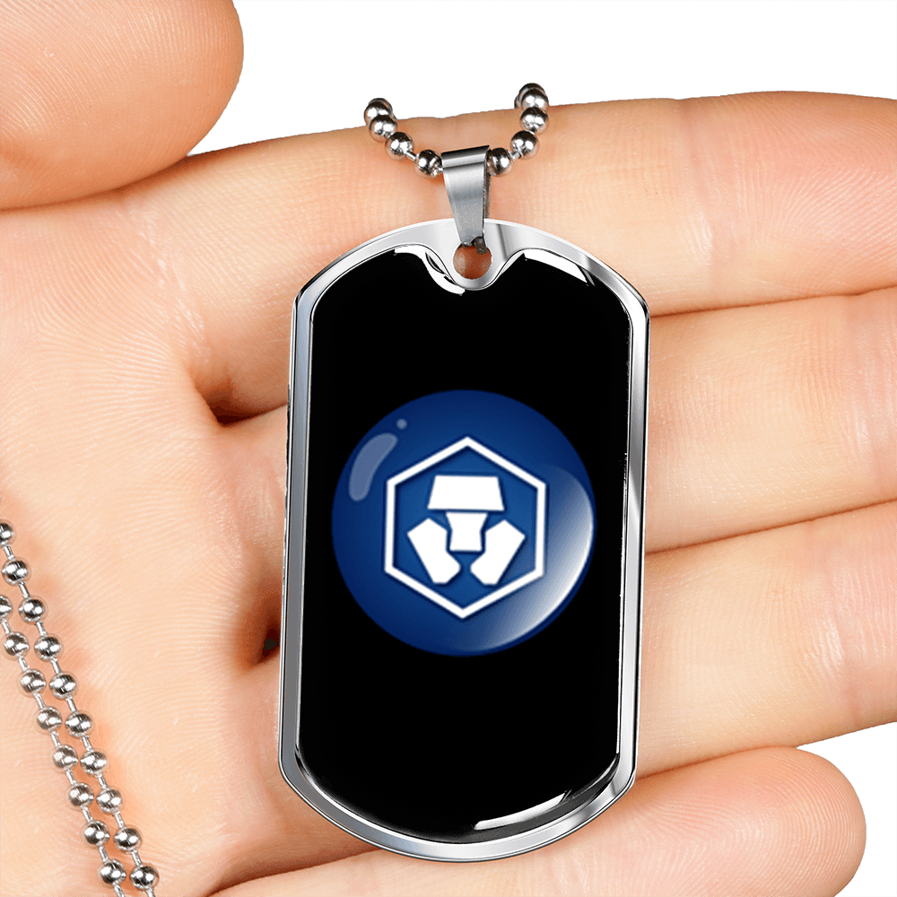 Cryptocom Coin (CRO) Crypto Necklace Stainless Steel or 18k Gold Dog Tag 24" Chain-Express Your Love Gifts