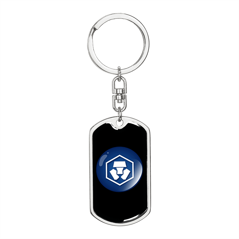 Cryptocom Coin Crypto Cryptocurrency Keychain Stainless Steel or 18k Gold Dog Tag Keyring-Express Your Love Gifts