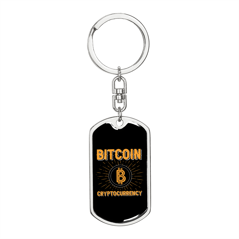 Cryptocurrency Bitcoin Crypto Keychain Stainless Steel or 18k Gold Dog Tag Keyring-Express Your Love Gifts