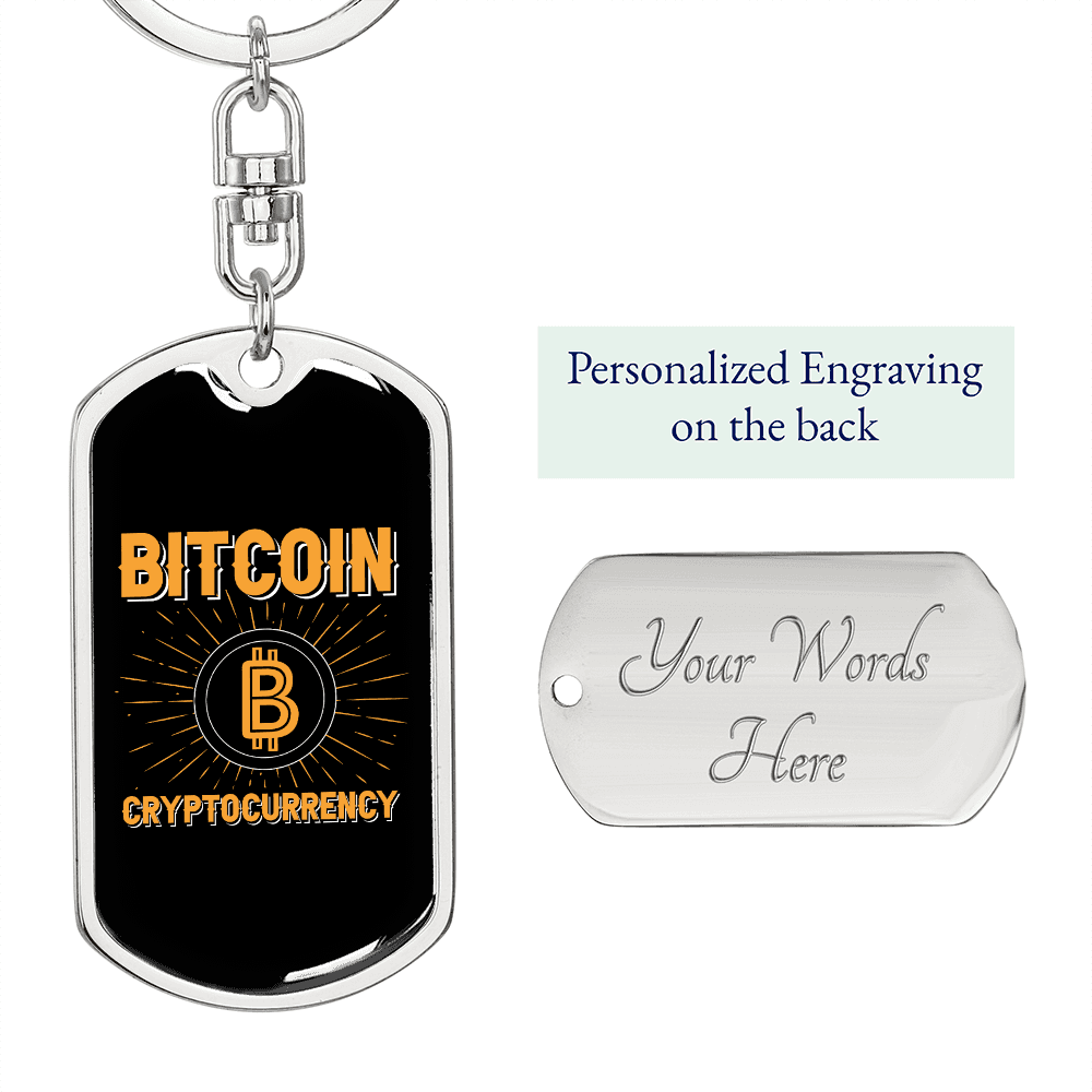 Cryptocurrency Bitcoin Crypto Keychain Stainless Steel or 18k Gold Dog Tag Keyring-Express Your Love Gifts