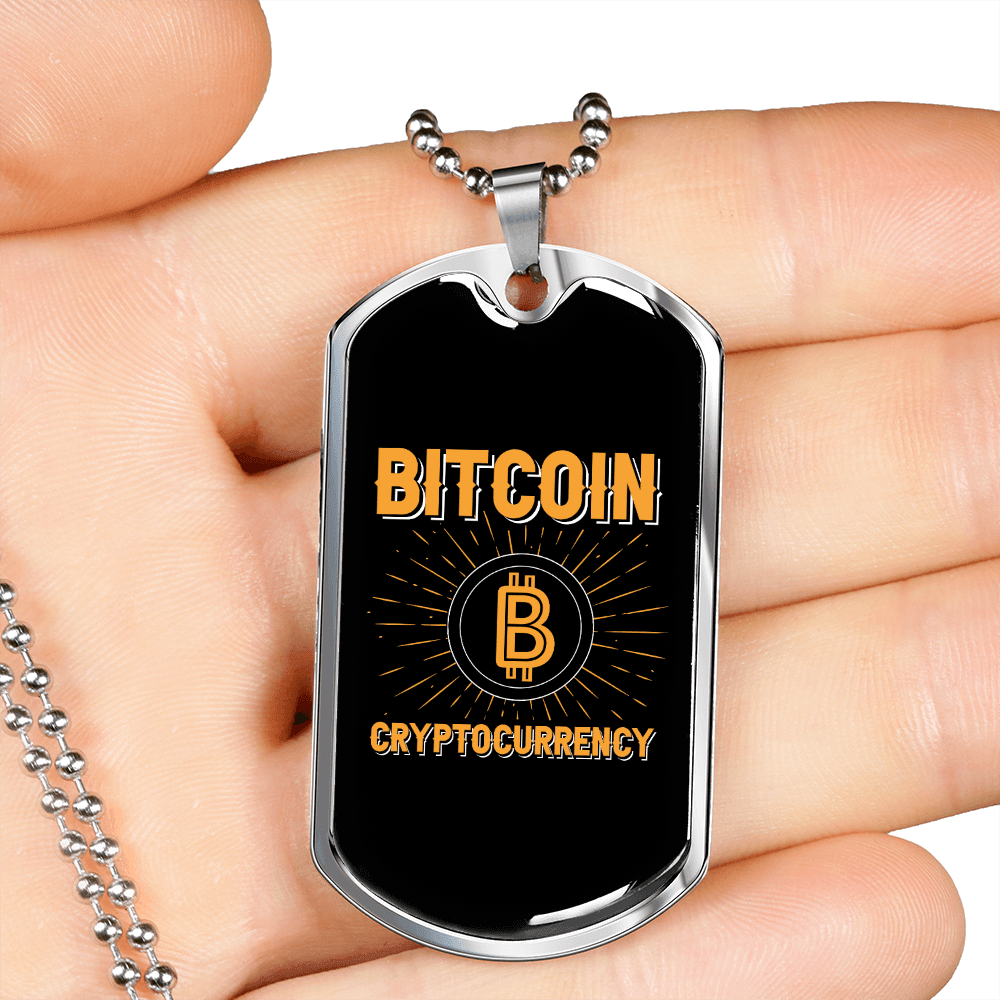 Cryptocurrency Bitcoin Crypto Necklace Stainless Steel or 18k Gold Dog Tag 24" Chain-Express Your Love Gifts