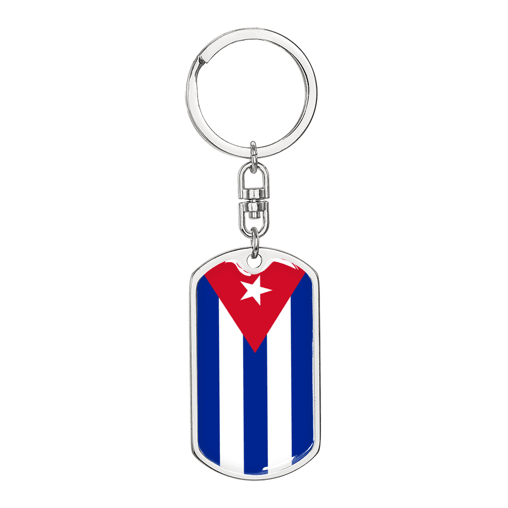 Cuba Flag Swivel Keychain Dog Tag Stainless Steel or 18k Gold-Express Your Love Gifts