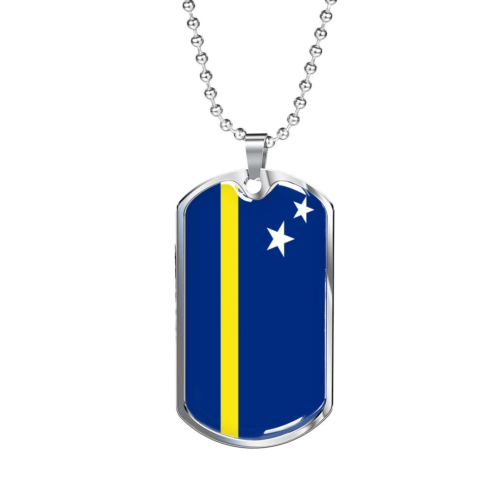 Curacao Flag Necklace Stainless Steel or 18k Gold Dog Tag 24" Chain-Express Your Love Gifts
