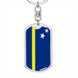 Curacao Flag Swivel Keychain Dog Tag Stainless Steel or 18k Gold-Express Your Love Gifts