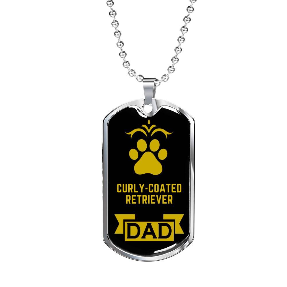 Curlycoated Retriever Dad Dog Necklace Stainless Steel or 18k Gold Dog Tag W 24" Dog Owner Lover-Express Your Love Gifts