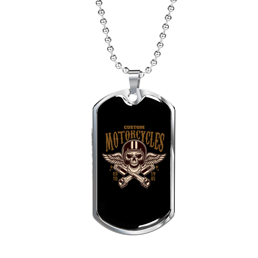 Custom Motorcycle Emblem Biker Necklace Stainless Steel or 18k Gold Dog Tag 24"-Express Your Love Gifts