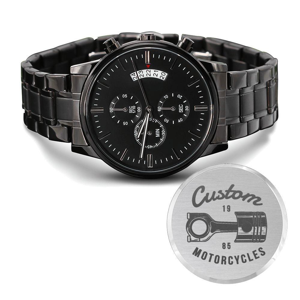 Custom Motorcyles 1985 Engraved Motorcycle Rider Men's Watch Multifunction Stainless Steel W Copper Dial-Express Your Love Gifts