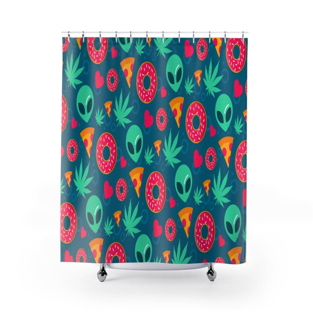 Cute Alien Pattern Stylish Design 71" x 74" Elegant Waterproof Shower Curtain for a Spa-like Bathroom Paradise Exceptional Craftsmanship-Express Your Love Gifts