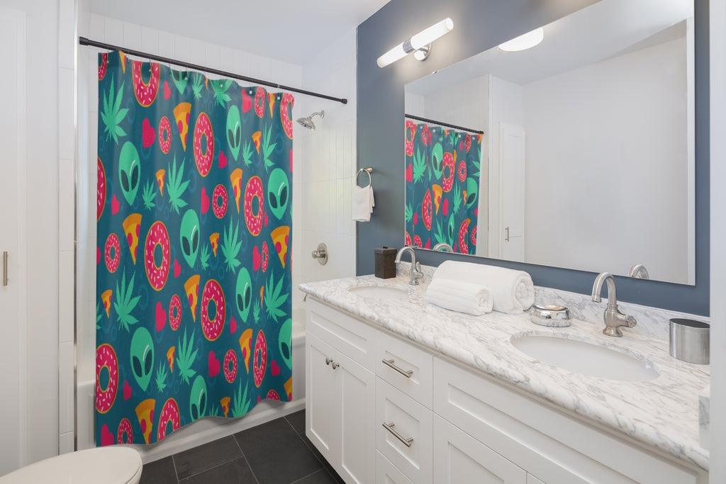 Cute Alien Pattern Stylish Design 71" x 74" Elegant Waterproof Shower Curtain for a Spa-like Bathroom Paradise Exceptional Craftsmanship-Express Your Love Gifts